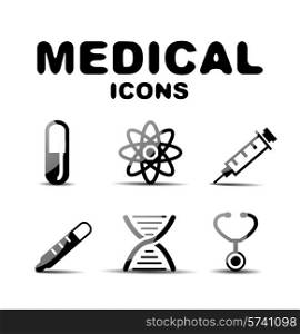 Black glossy medical vector icon set