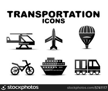 Black glossy transportation vector icon set
