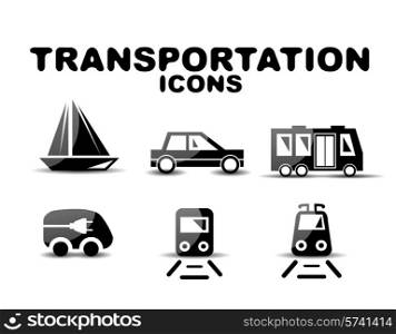 Black glossy transportation vector icon set