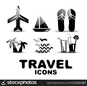 Black glossy travel vector icon set