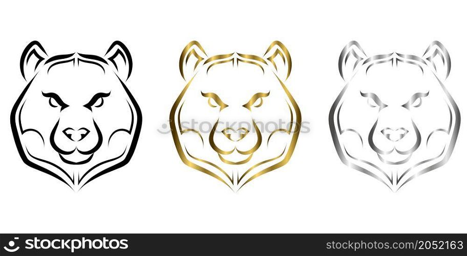 Black gold and silver line art of bear head. Good use for symbol, mascot, icon, avatar, tattoo, T Shirt design, logo or any design you want.