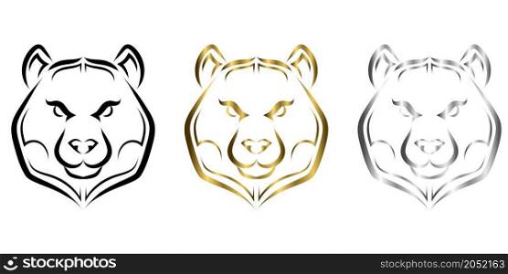Black gold and silver line art of bear head. Good use for symbol, mascot, icon, avatar, tattoo, T Shirt design, logo or any design you want.