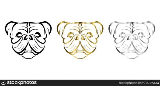 Black gold and silver line art of bulldog or pug dog head. Good use for symbol, mascot, icon, avatar, tattoo, T Shirt design, logo or any design you want.