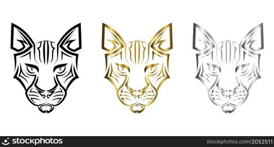Black gold and silver line art of cat head. Good use for symbol, mascot, icon, avatar, tattoo, T Shirt design, logo or any design you want.