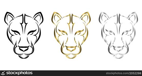 Black gold and silver line art of cougar head. Good use for symbol, mascot, icon, avatar, tattoo, T Shirt design, logo or any design you want.
