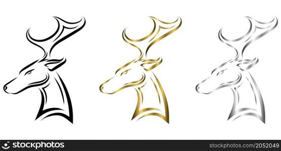 Black gold and silver line art of deer head. Good use for symbol, mascot, icon, avatar, tattoo, T Shirt design, logo or any design.