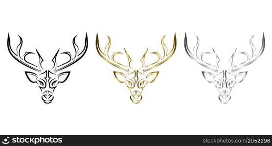 Black gold and silver line art of deer head. Good use for symbol, mascot, icon, avatar, tattoo, T Shirt design, logo or any design you want.