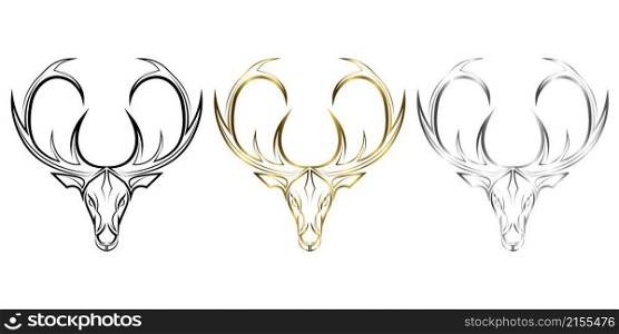Black gold and silver line art of deer head. Good use for symbol, mascot, icon, avatar, tattoo, T Shirt design, logo or any design you want.