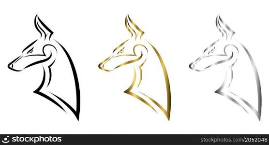 Black gold and silver line art of Doberman Pinscher dog head. Good use for symbol, mascot, icon, avatar, tattoo, T Shirt design, logo or any design you want.