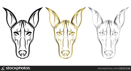 Black gold and silver line art of Doberman Pinscher dog head. Good use for symbol, mascot, icon, avatar, tattoo, T Shirt design, logo or any design you want.