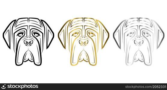 Black gold and silver line art of English Mastiff dog head. Good use for symbol, mascot, icon, avatar, tattoo, T Shirt design, logo or any design you want.