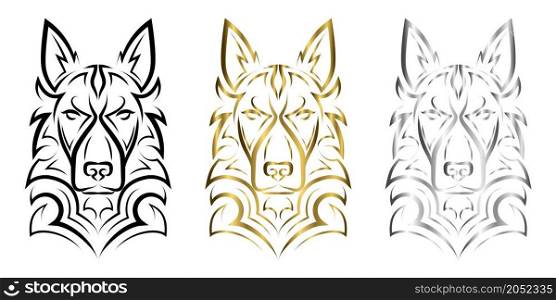 Black gold and silver line art of german shepherd dog head. Good use for symbol, mascot, icon, avatar, tattoo, T Shirt design, logo or any design you want.