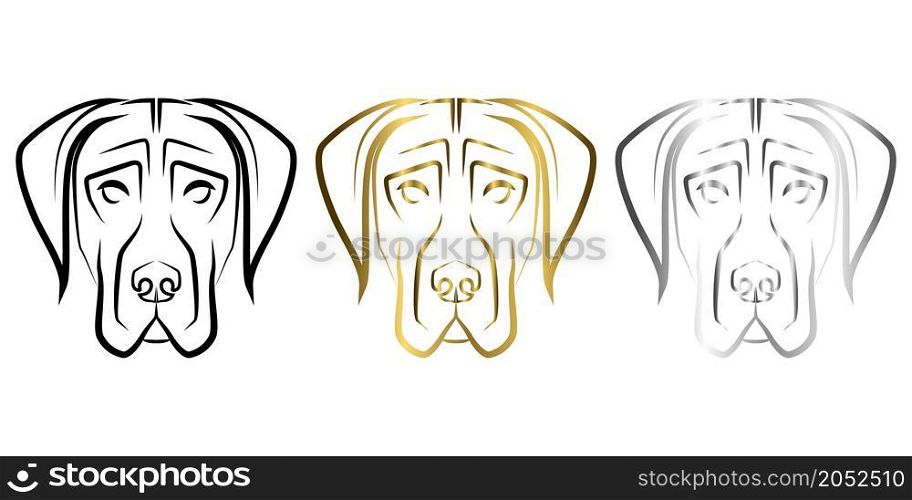 Black gold and silver line art of Great Dane dog head. Good use for symbol, mascot, icon, avatar, tattoo, T Shirt design, logo or any design you want.
