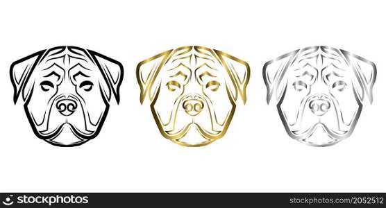 Black gold and silver line art of rottweiler dog head. Good use for symbol, mascot, icon, avatar, tattoo, T Shirt design, logo or any design you want.