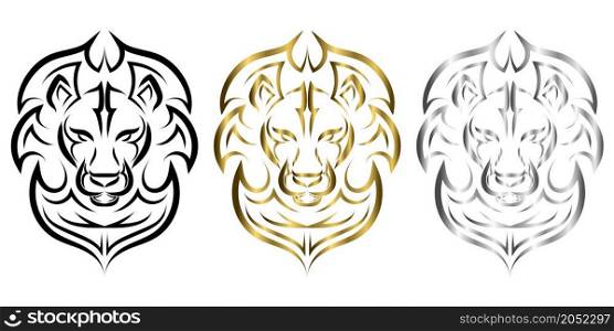 Black gold and silver line art of the front of the lion's head. It is sign of leo zodiac. Good use for symbol, mascot, icon, avatar, tattoo, T Shirt design, logo or any design you want.