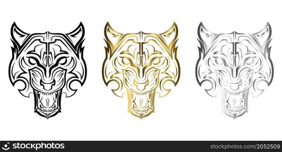 Black gold and silver line art of tiger head. Good use for symbol, mascot, icon, avatar, tattoo, T Shirt design, logo or any design you want.