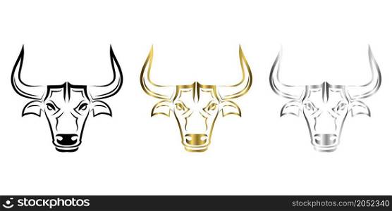 Black gold and silver Line Vector Illustration front view of Bull. It is signs of the taurus zodiac.