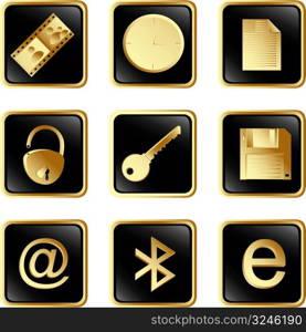 Black gold square web buttons