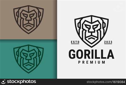 Black Gorilla Logo Design with Modern Lines and Shield Combination Concept.