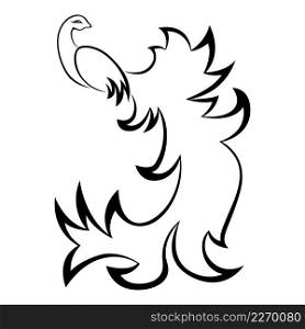 Black graceful Firebird contour isolated over white, hand drawing vector illustration