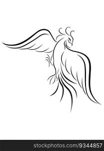 Black graceful Firebird contour isolated over white, hand drawing vector illustration