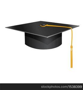Black graduate student hat on a white background. Top view of a square graduate hat.. Black graduate student hat on a white background.