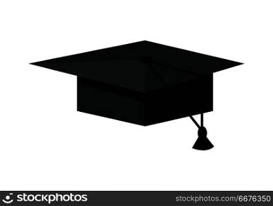 Black graduation cap. Mortar board. Education symbol. Graduation cap symbol. Graduation cap icon. Academic cap. Isolated object in flat design on white background. Vector illustration.. Graduation Cap Icon
