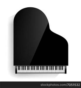Black Grand Piano Icon Vector With Shadow. Realistic Keyboard. Isolated Illustration.. Grand Piano Vector. Realistic Black Grand Piano Top View. Isolated Illustration. Musical Instrument.