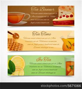 Black green and iced tea time horizontal banners set isolated vector illustration