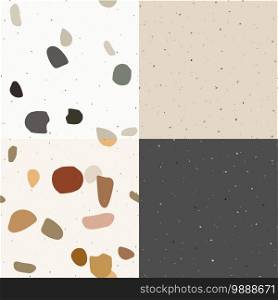 Black, green and pastel terrazzo seamless pattern in modern style on white background. Flooring venetian wall. Abstract stone set print. Vector surface texture of granite, concrete, mosaic tile, pebbles, quartz shape.. Abstract stone print. Vector surface texture of granite, concrete, mosaic tile, pebbles, quartz shape.