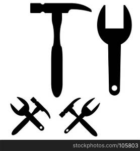Black hammer and wrench key icon.. Black hammer and wrench key icon it is set.