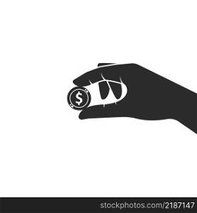 black hand holding coin vector illustration concept design template web