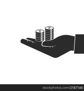 black hand holding pile of coins vector illustration design template web