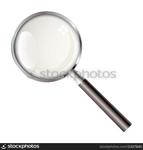 Black handled magnifying glass with light reflection and silver rim