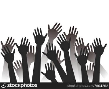 black hands raised silhouettes with copy space background