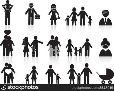 Black happy family icons set vector image