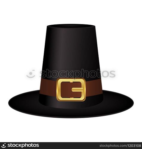 Black hat with a gold buckle on a white background vector. Black hat with a gold buckle on white background