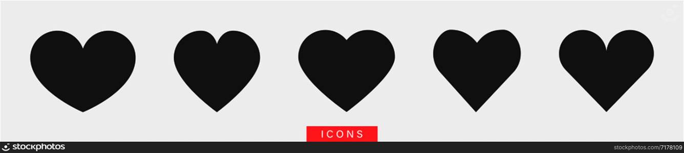 Black Heart vector icons set on gray background. Hearts icon. Eps10. Black Heart vector icons set on gray background. Hearts icon