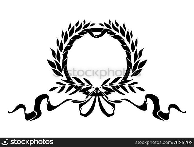 Black heraldic wreath with laurel leaves and ribbons elements