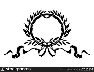 Black heraldic wreath with laurel leaves and ribbons elements