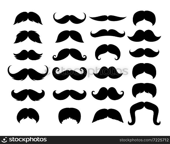 Black Hipster Mustache Icon Set. Vector Illustration isolated on white background.