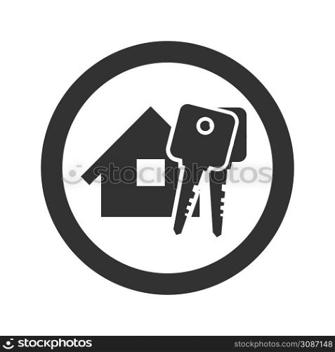 Black home with key icon on a white background. Black home with key icon