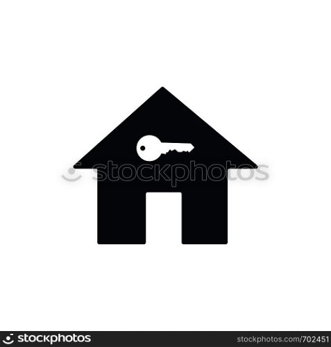 Black house icon with white key in flat design. Business concept. Turnkey house. Eps10. Black house icon with white key in flat design. Business concept. Turnkey house