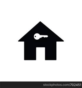 Black house icon with white key in flat design. Business concept. Turnkey house. Eps10. Black house icon with white key in flat design. Business concept. Turnkey house