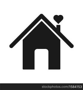 Black house with heart concept vector icon flat style symbol isolated on white background