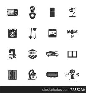 Black icon collection on white, household appliances. household appliances icon set