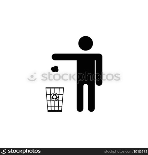black icon man and trash can, vector illustration. black icon man and trash can, vector