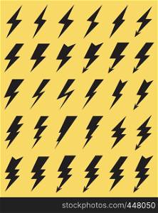 Black icons of thunder lighting on the yellow background