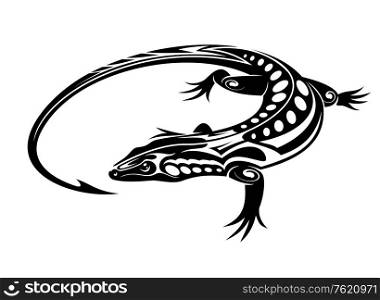 Black iguana lizard in tribal style isolated on white background