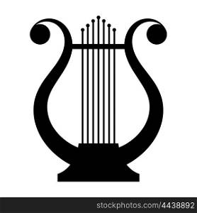 Black image of an ancient lyre musical instrument on a white background. Music. Vintage. &#xA;Stock vector illustration